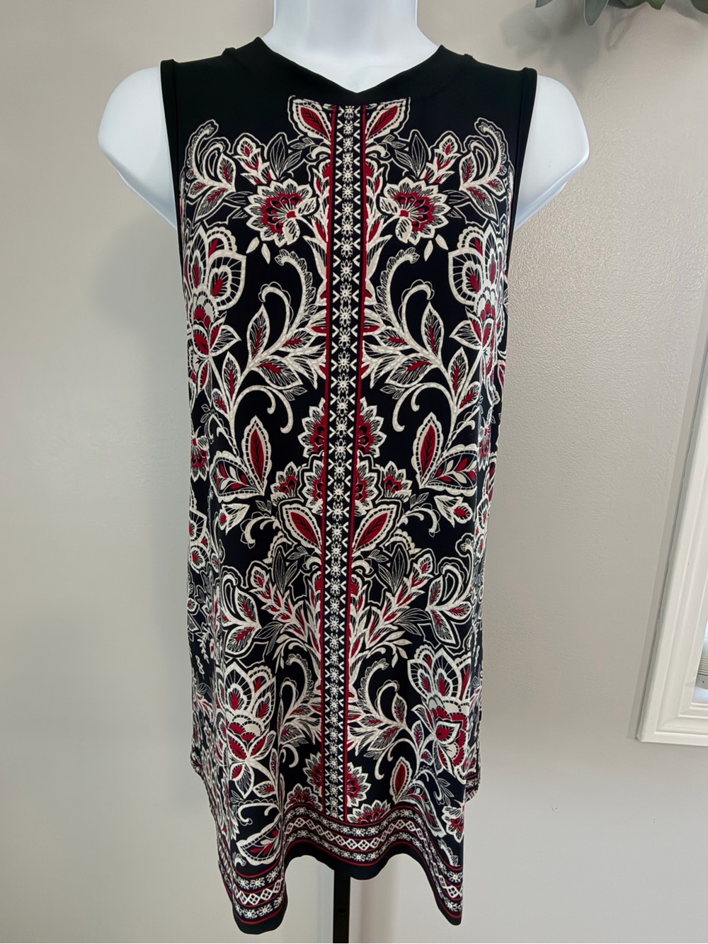 Apt. 9 Black Top with Red & White Embroidered Motif- Ethnic Inspired